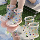 Regenlaarzen voor kinderen met haaidessin en lussen, kleur prinses roze