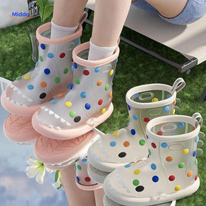 Regenlaarzen voor kinderen met haaidessin en lussen, kleur prinses roze