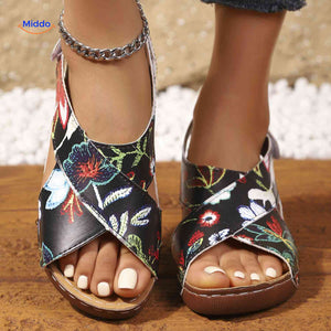 Lichtgewicht sandalen met zachte binnenzool, 13 kleuren, kleur zwart bloemenpatroon