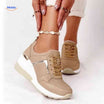 Dames sneakers met platformzool en ademend mesh, kleur khaki