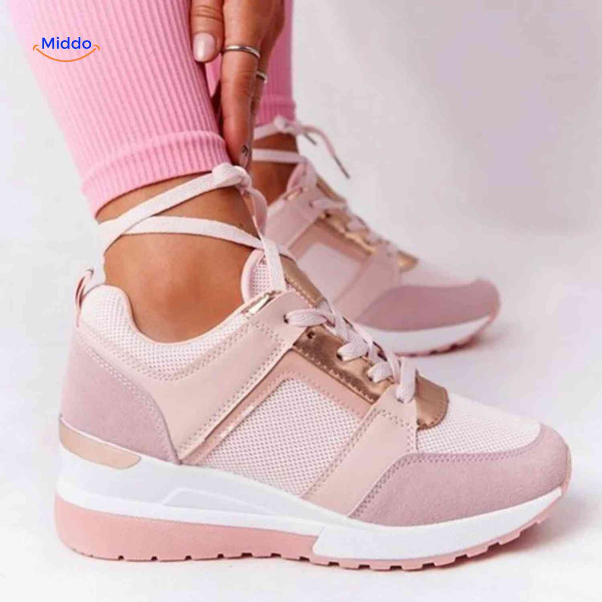 Dames sneakers met platformzool en ademend mesh, kleur roze
