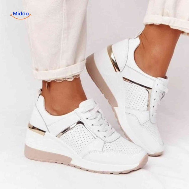 Dames sneakers met platformzool en ademend mesh, kleur wit