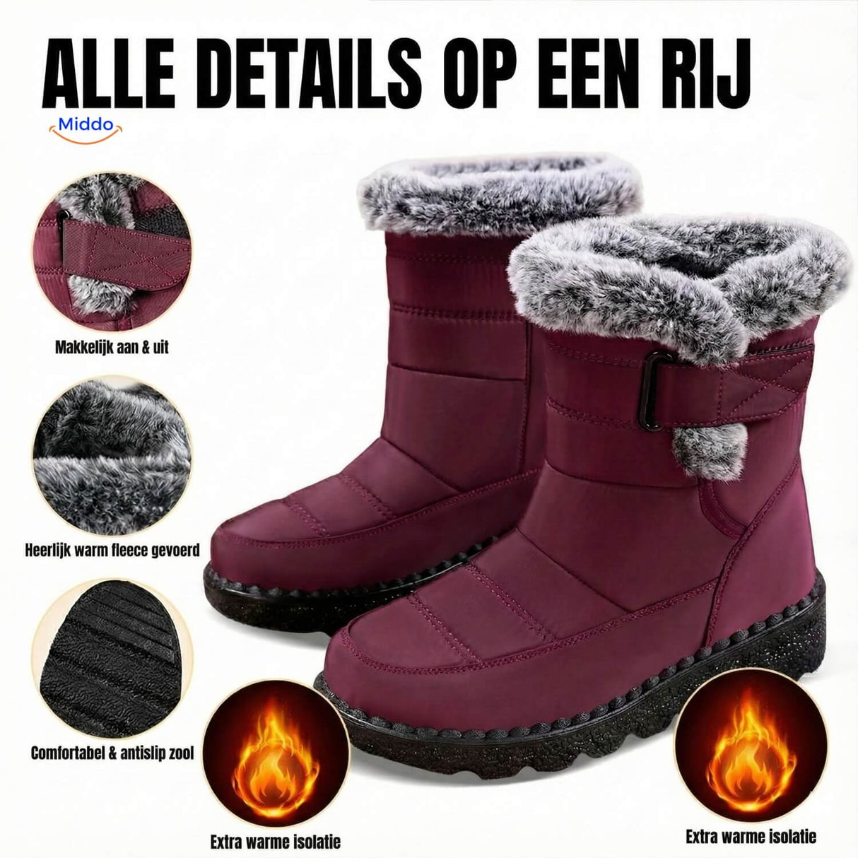 Snowboots met profielzool, antislip zool en waterafstotend bovenwerk
