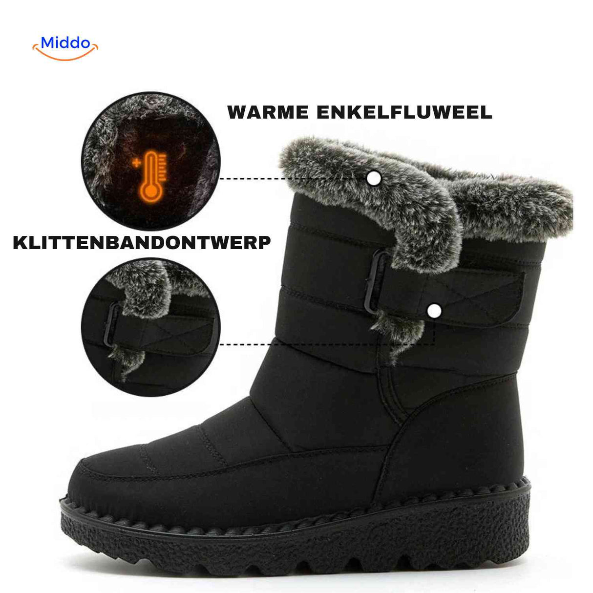 Snowboots met profielzool, antislip zool en waterafstotend bovenwerk, kleur zwart