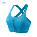 Sportbh dames met rits voor en verstelbare bandjes, kleur blauw