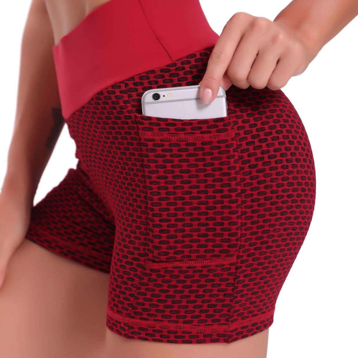 Yoga shorts dames met hoge taille van ademend jacquard