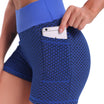 Yoga shorts dames met hoge taille van ademend jacquard, kleur blauw