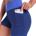 Yoga shorts dames met hoge taille van ademend jacquard, kleur blauw