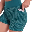 Yoga shorts dames met hoge taille van ademend jacquard, kleur groen