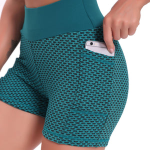 Yoga shorts dames met hoge taille van ademend jacquard, kleur groen