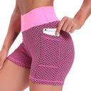 Yoga shorts dames met hoge taille van ademend jacquard, kleur roze