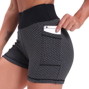 Yoga shorts dames met hoge taille van ademend jacquard, kleur zwart