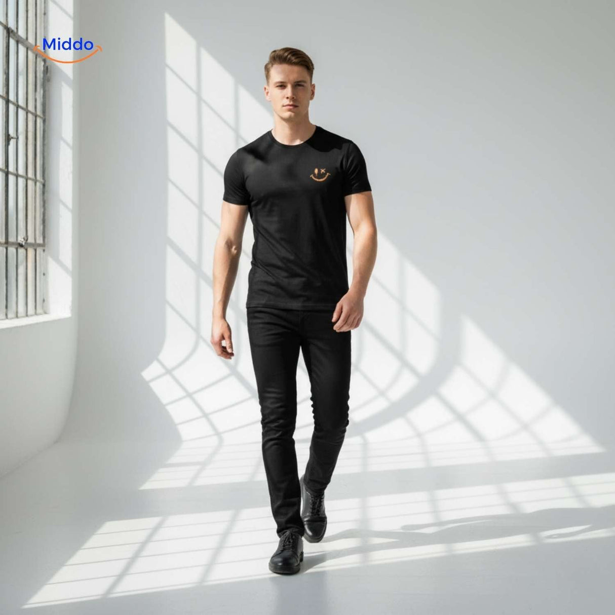 T-shirt van katoen met zonprint op de achterkant