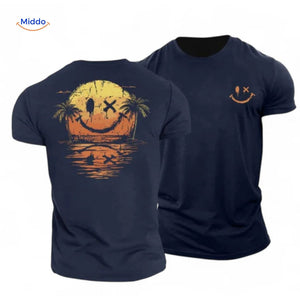 T-shirt van katoen met zonprint op de achterkant