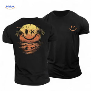 T-shirt van katoen met zonprint op de achterkant