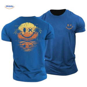 T-shirt van katoen met zonprint op de achterkant