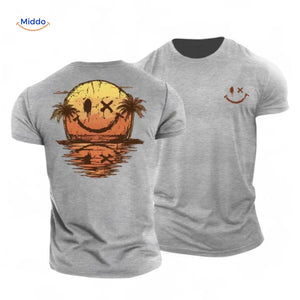 T-shirt van katoen met zonprint op de achterkant