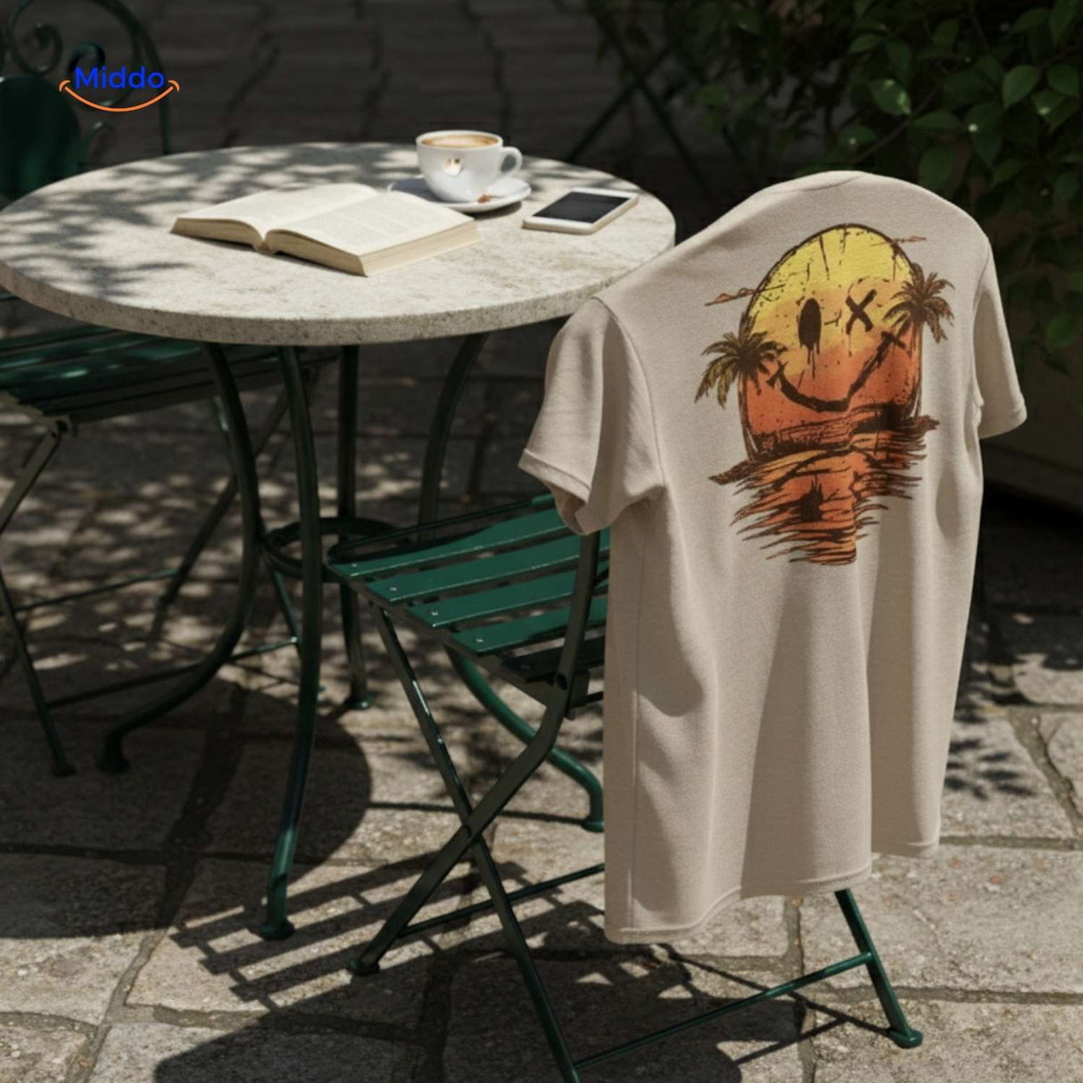T-shirt van katoen met zonprint op de achterkant