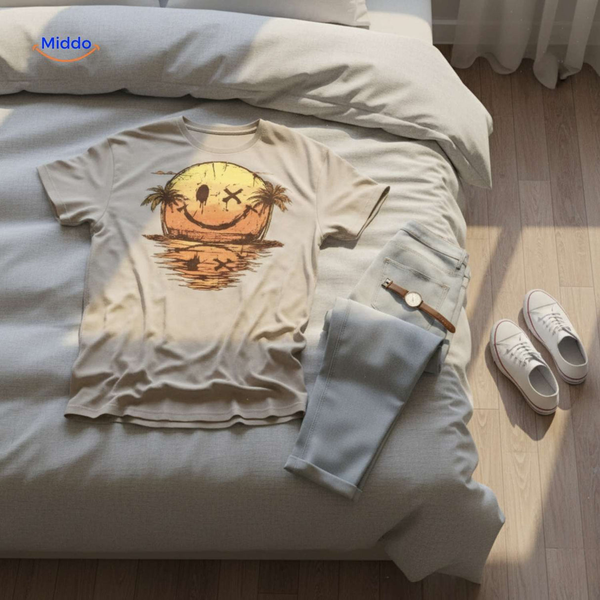 T-shirt van katoen met zonprint op de achterkant