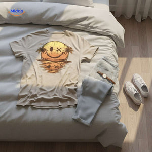 T-shirt van katoen met zonprint op de achterkant