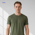 T-shirt van katoen met zonprint op de achterkant, kleur legergroen