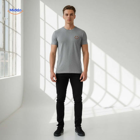 T-shirt van katoen met zonprint op de achterkant, kleur lichtgrijs