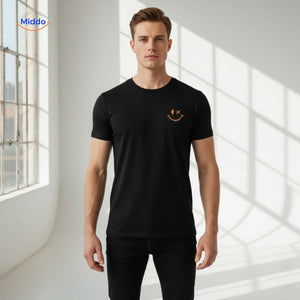 T-shirt van katoen met zonprint op de achterkant, kleur zwart