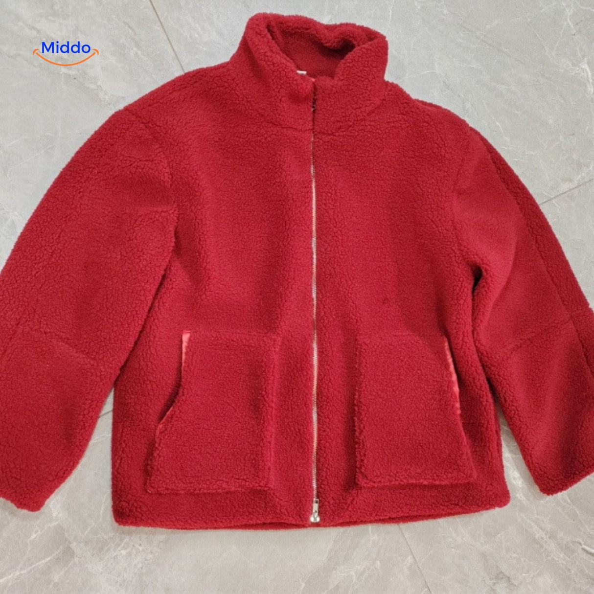 Oversized teddyjas met hoge kraag en twee steekzakken