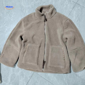 Oversized teddyjas met hoge kraag en twee steekzakken