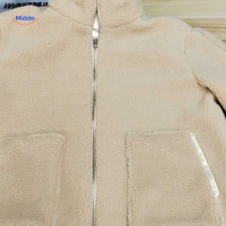 Oversized teddyjas met hoge kraag en twee steekzakken