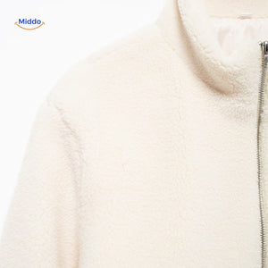 Oversized teddyjas met hoge kraag en twee steekzakken