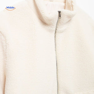 Oversized teddyjas met hoge kraag en twee steekzakken