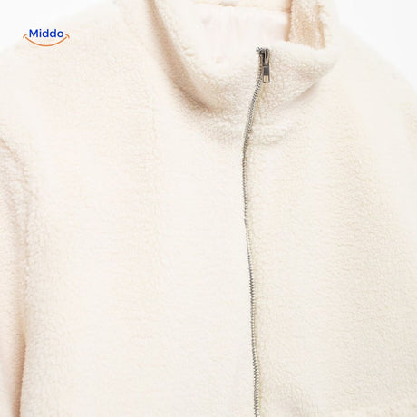 Oversized teddyjas met hoge kraag en twee steekzakken