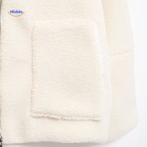 Oversized teddyjas met hoge kraag en twee steekzakken