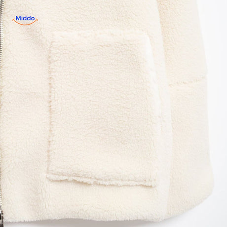 Oversized teddyjas met hoge kraag en twee steekzakken