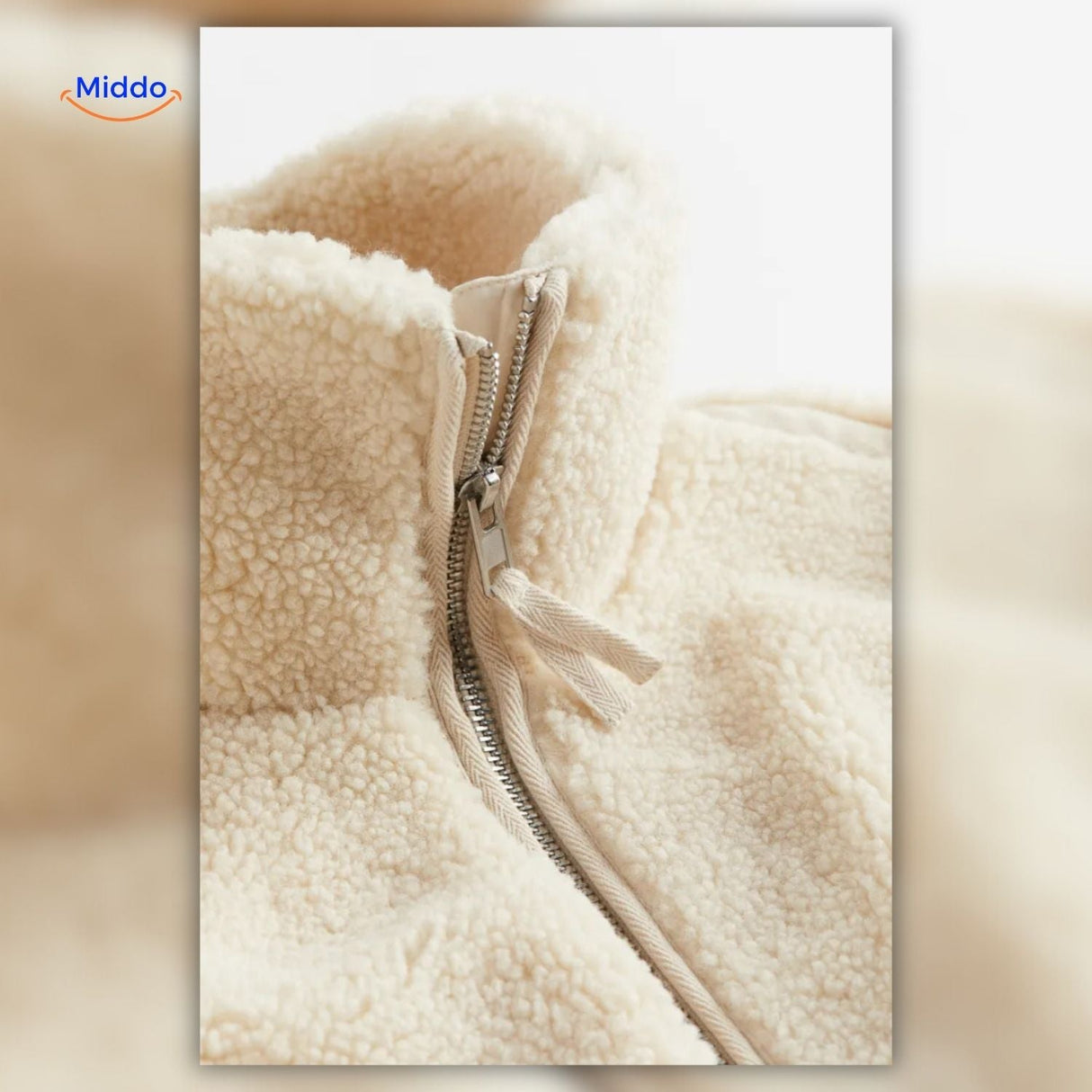 Oversized teddyjas met hoge kraag en twee steekzakken