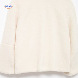 Oversized teddyjas met hoge kraag en twee steekzakken