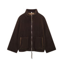 Oversized teddyjas met hoge kraag en twee steekzakken, kleur koffiebruin