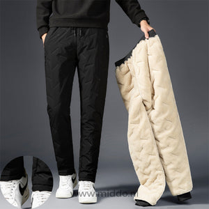 Thermobroek unisex met dikke fleecevoering en ritszakken, kleur zwart (rechte pijpen)
