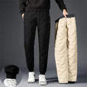 Thermobroek unisex met dikke fleecevoering en ritszakken, kleur zwart (strakke pijpen)