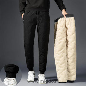 Thermobroek unisex met dikke fleecevoering en ritszakken, kleur zwart (strakke pijpen)