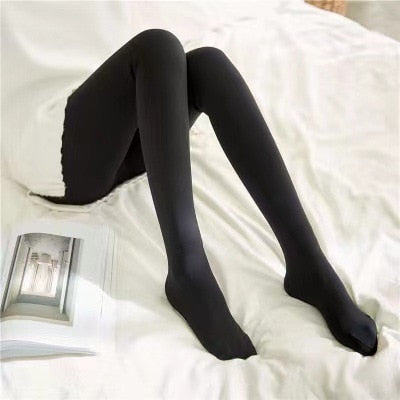 Fleece panty met doorschijnende look en warme voering, kleur met voet dicht zwart