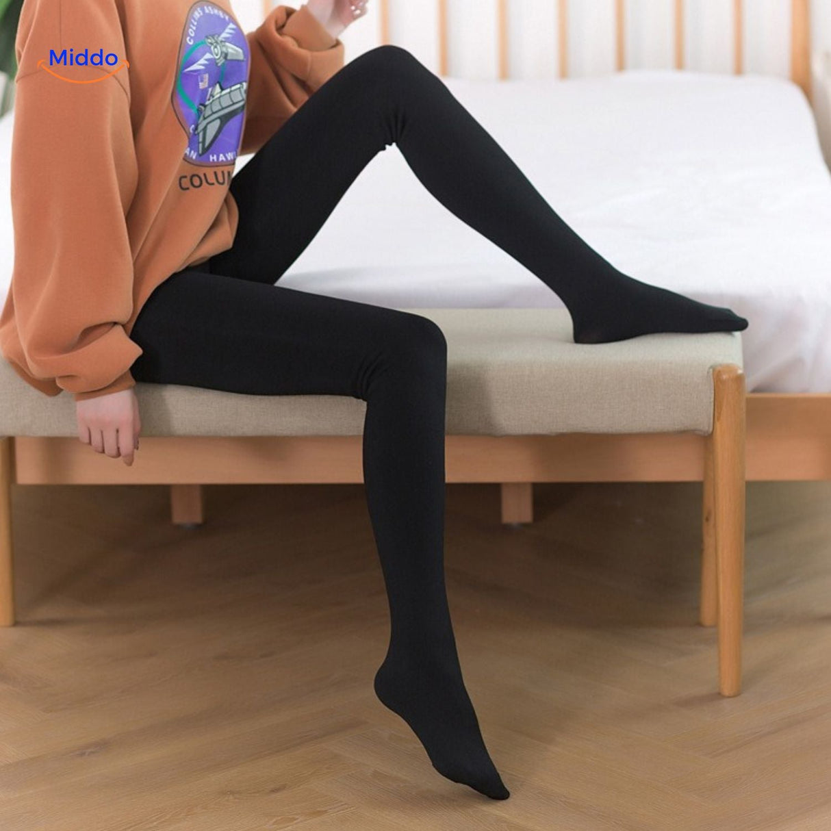 Thermolegging met pantylook en warme fleecevoering, kleur zwart met voeten