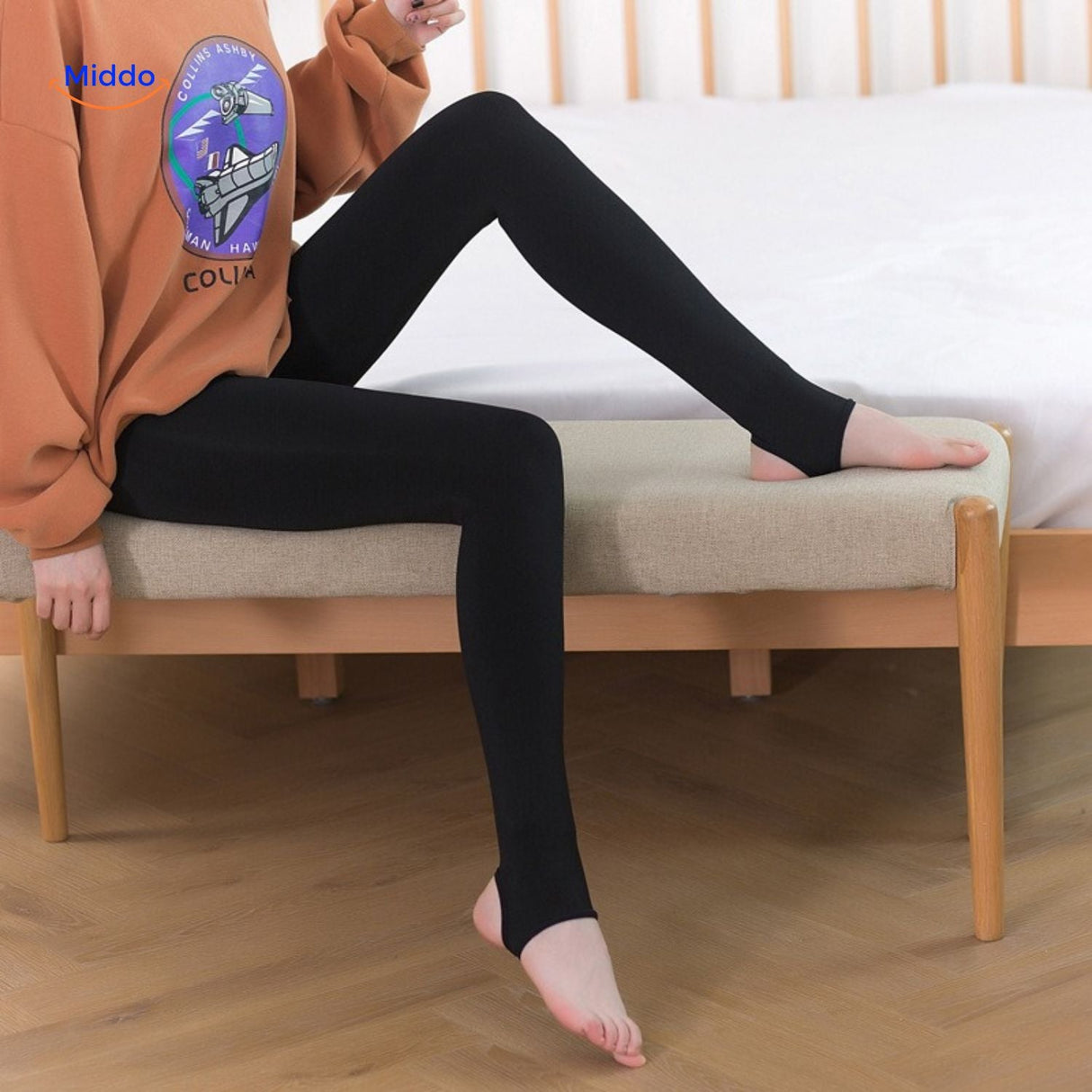 Thermolegging met pantylook en warme fleecevoering, kleur zwarte stapvoet