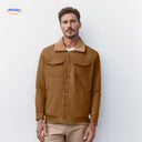 Herenjas met sherpa kraag en voering, met drukknopen, kleur koffie