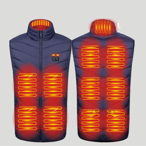 Verwarmde bodywarmer met USB en opstaande kraag, kleur 11 verwarmde zones blauw