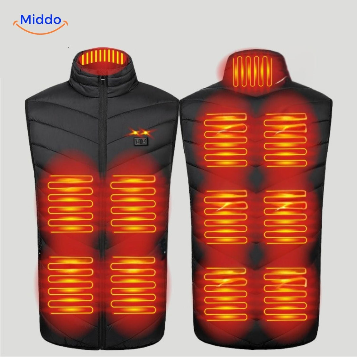 Verwarmde bodywarmer met USB en opstaande kraag, kleur 11 verwarmde zones zwart