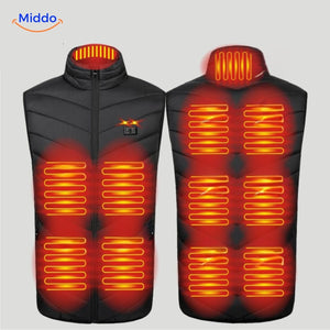 Verwarmde bodywarmer met USB en opstaande kraag, kleur 11 verwarmde zones zwart