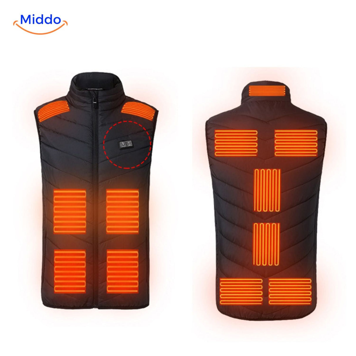 Verwarmde bodywarmer met USB en opstaande kraag, kleur 13 verwarmde zones zwart