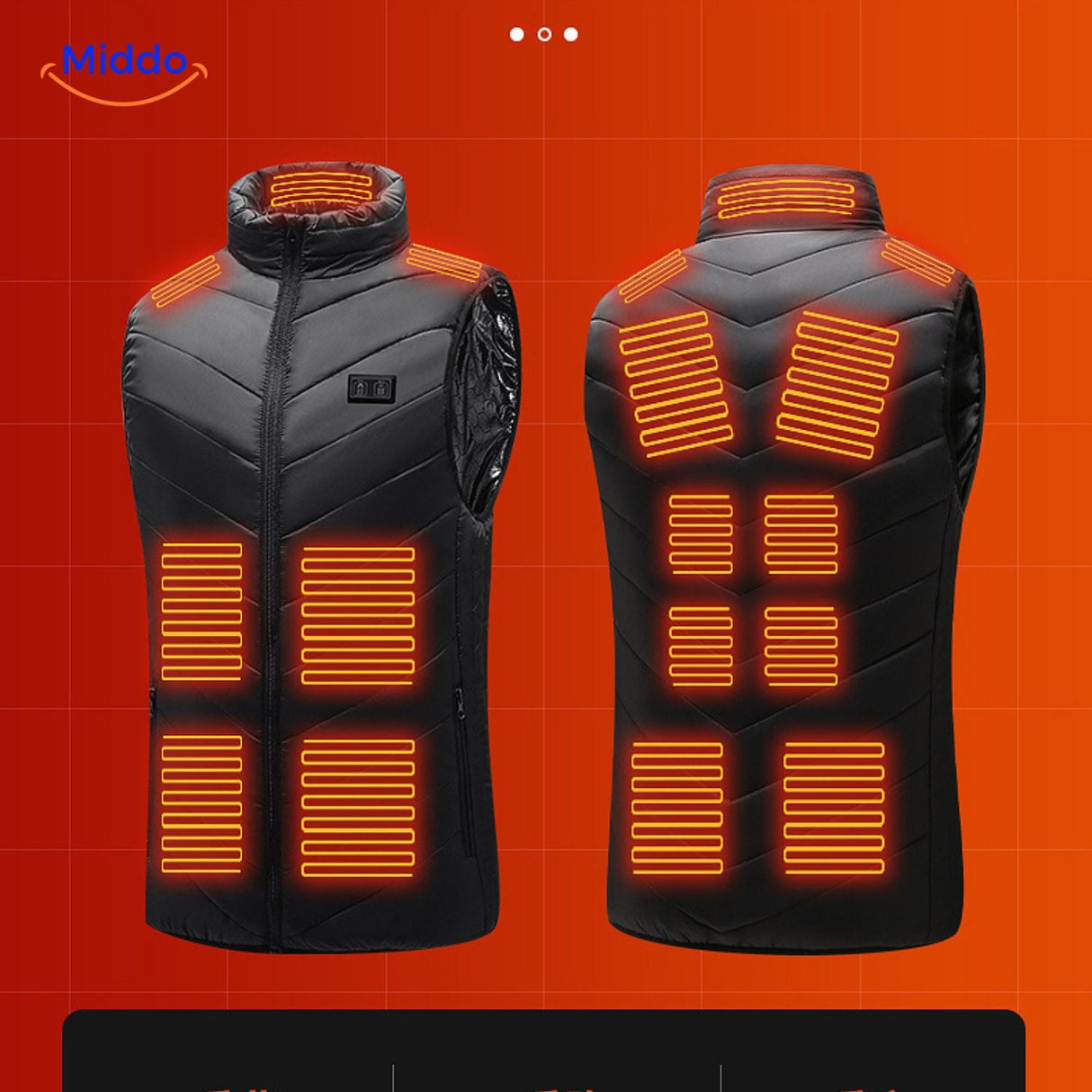 Verwarmde bodywarmer met USB en opstaande kraag, kleur 17 verwarmde zones nieuw zwart